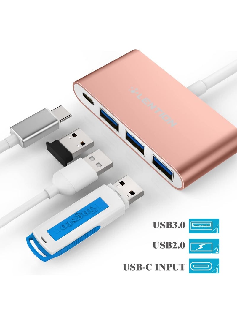 Lention LENTION 4-in-1 USB-C Hub with 3 USB 3.0 and Type C Power Delivery Compatible 2023-2016 MacBook Pro 13/14/15/16, New Mac Air/Surface, ChromeBook, More, Multiport Charging Adapter (CB-C13se, Rose Gold)  - Image 1