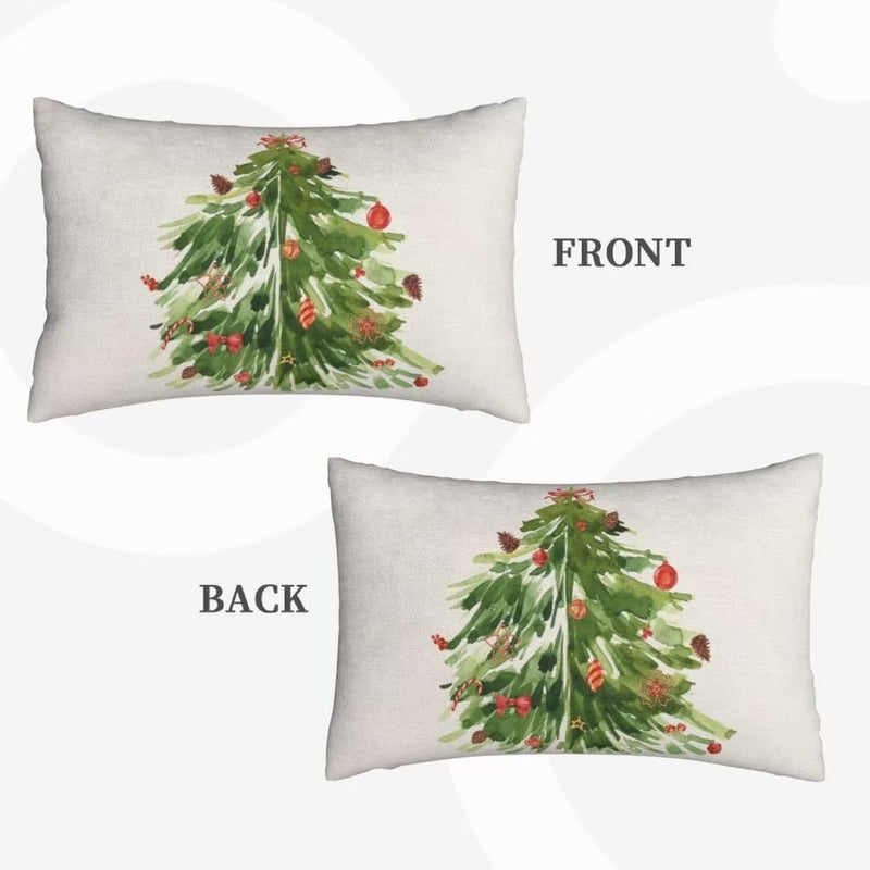 AEIOAE Watercolor Green Tree Pillow Covers 12x20 Inch Set of 2 Nature Forest Decorative Throw Pillows Farmhouse Linen Christmas Winter Pillow Case for Couch Sofa Bedroom Outdoor Decor - Image 3