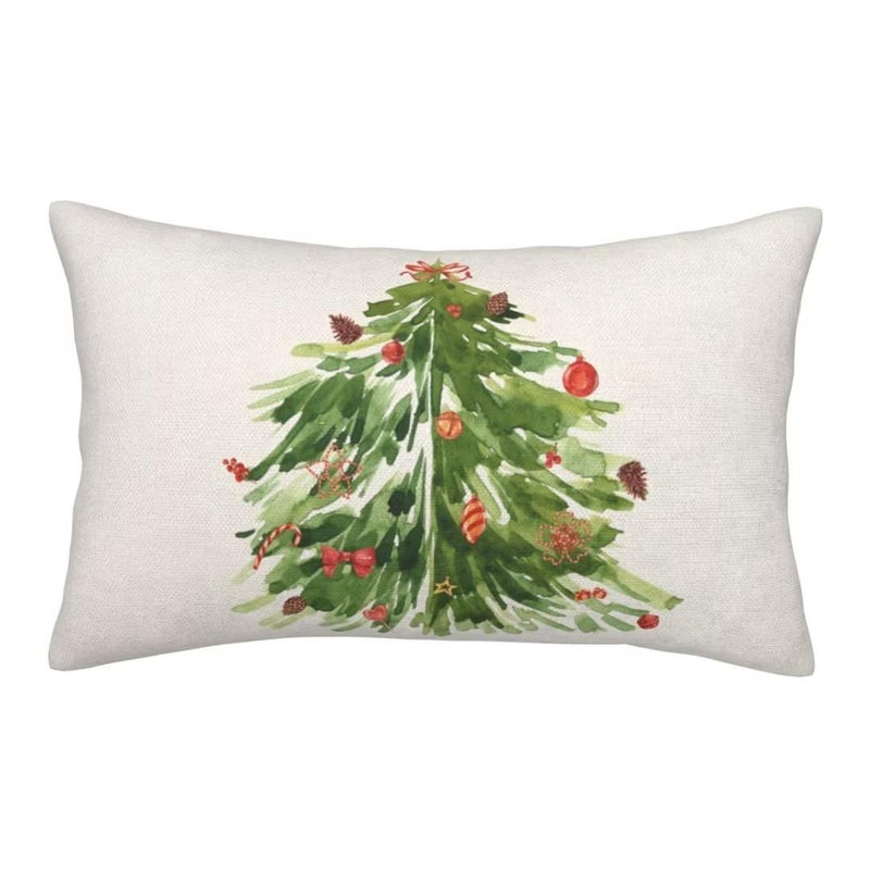 AEIOAE Watercolor Green Tree Pillow Covers 12x20 Inch Set of 2 Nature Forest Decorative Throw Pillows Farmhouse Linen Christmas Winter Pillow Case for Couch Sofa Bedroom Outdoor Decor - Image 2