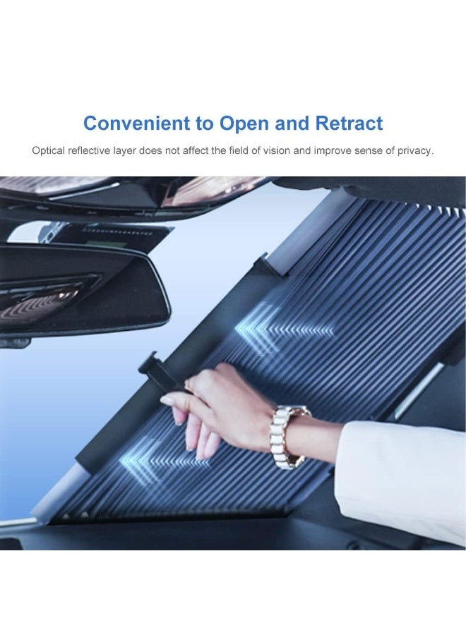 Auto Sunshade, Retractable Windshield Sun Shade, Quick Install Durable Breathable Mesh Cover, Suitable for UV Sun Protection, Keep Your Vehicle Cool, Overnight Camping Trip - Image 2