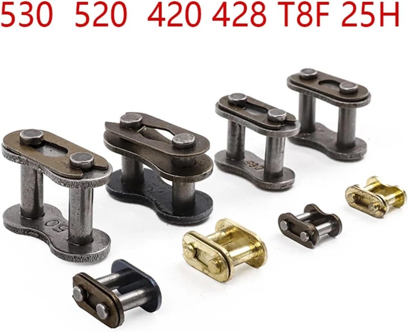 حلقة رئيسية (Master Link)، 20 قطعة، من نوع السلسلة الذهبية (Gold Chain Link)، بأحجام 530/520/420/428/T8F/25H، لقفل السلسلة، مناسبة لدراجات النار الصغيرة بسعة 49CC، ودراجات الطرق الوعرة، والدراجات الهوائية (لون ذهبي، حجم 428). - Image 3