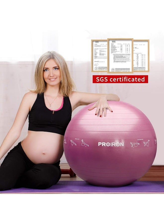 PROIRON كرة يوغا برو إيرون مضادة للانفجار مع مضخة سريعة ومقاومة للانزلاق تدعم 500 كجم للتمارين الرياضية واليوغا والولادة والحمل والاستقرار في صالة الألعاب الرياضية - Image 3