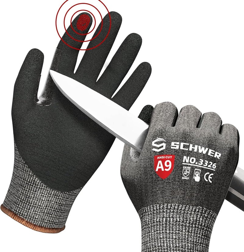 Schwer ProGuard High Level Cut Resistant Work Gloves PR3326 for Extreme Protectionï¼ŒANSI A9 Cut Gloves with Reinforced Thumb, Non Slip, Breathable, Durable, Touch-screen, Black 1 Pairï¼ˆXLï¼‰ - Image 1
