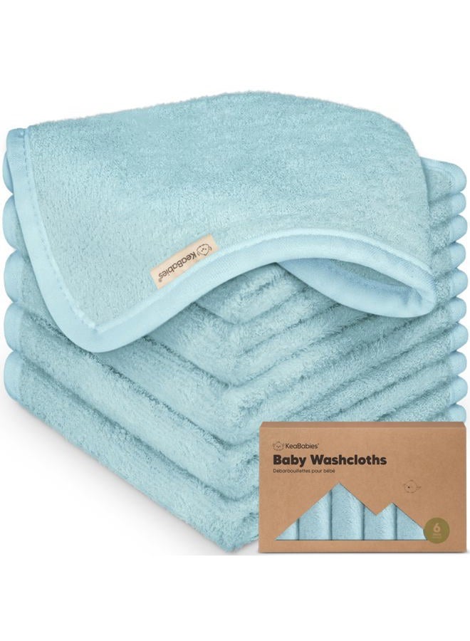 KeaBabies 6-Pack Organic Baby Washcloths - Soft Viscose From Bamboo, Face Towel for Newborn, Kids - Bath Towels for Washing Face (Sky)