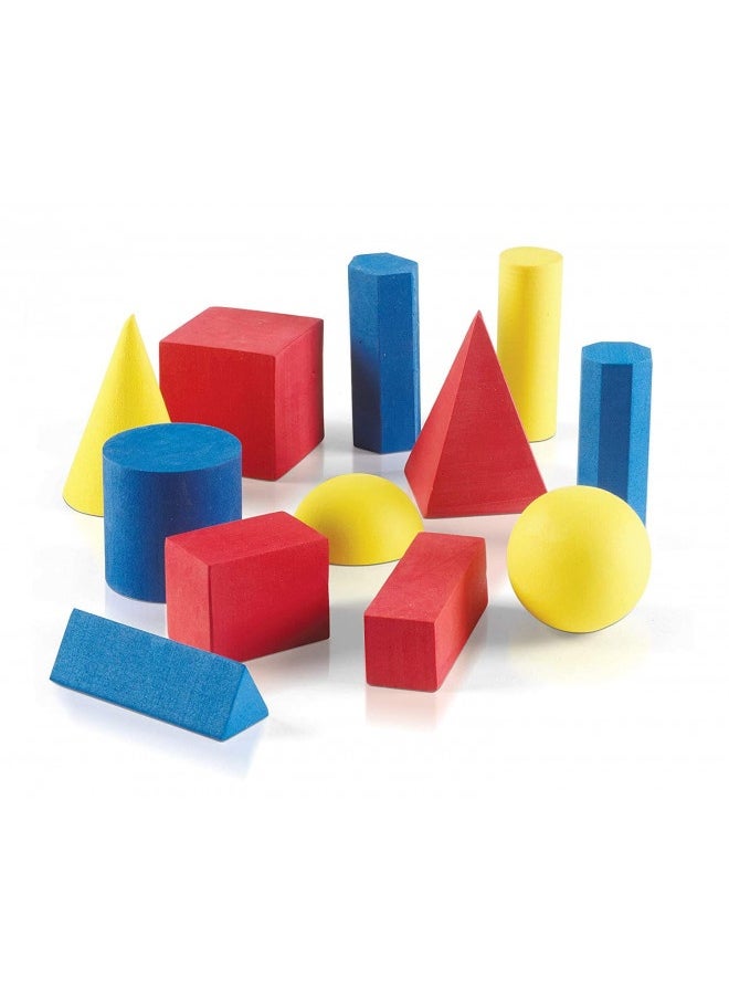 hand2mind - Hand2Mind Foam Geometric Solid Blocks, Assorted Colors, 3D Shapes (Set Of 12) - Image 1