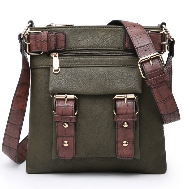 Dasein Top Belted Crossbody Bags for Women Soft Leather Messenger Bag Shoulder Bag Travel Purse (large size-army green) - Image 1