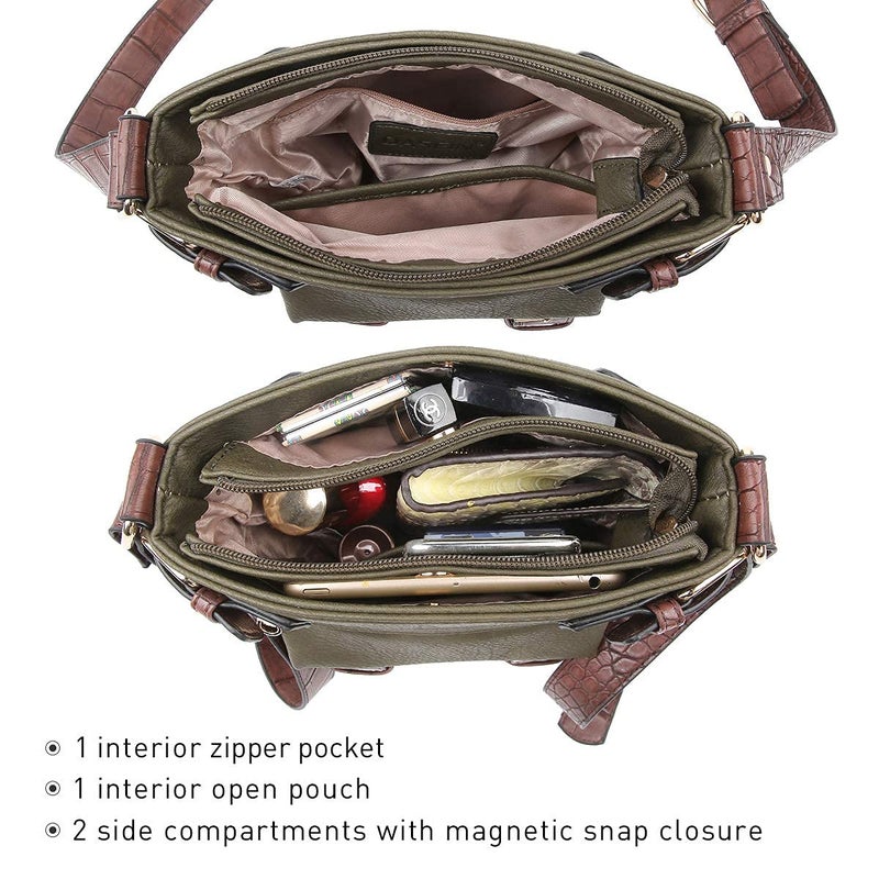 Dasein Top Belted Crossbody Bags for Women Soft Leather Messenger Bag Shoulder Bag Travel Purse (large size-army green) - Image 5
