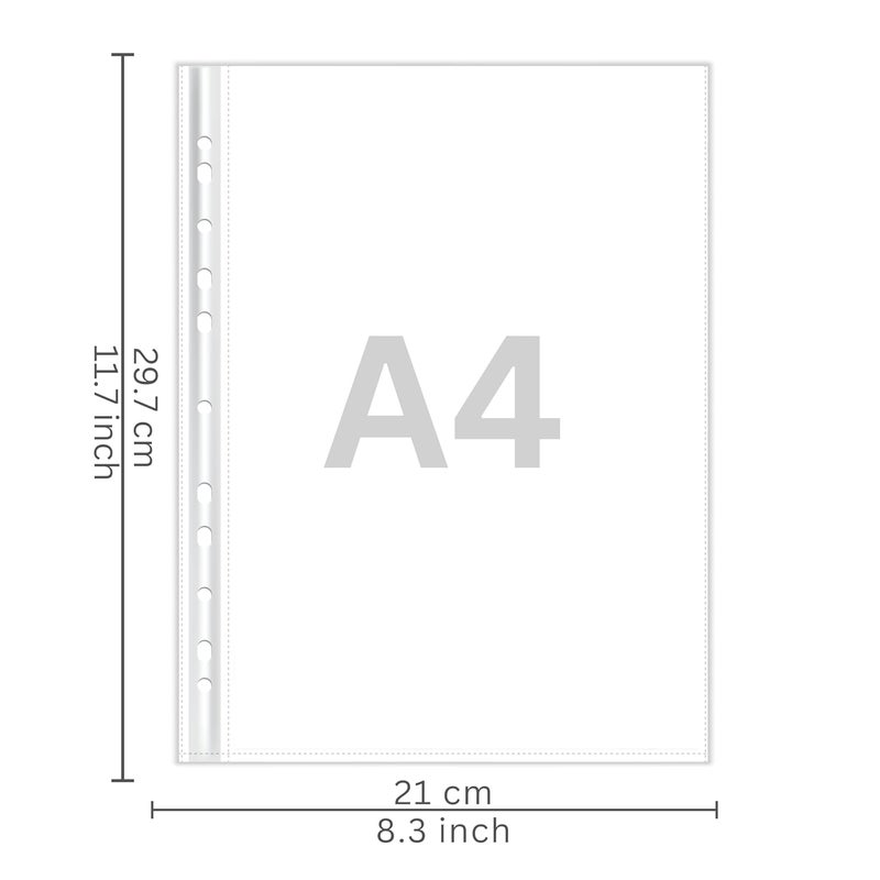 sps A4 Size 50 Pcs 100 Micron Sheet Protectors, Transparent Document Sleeves, Leaf Sheet Clear Certificates, Waterproof 11 Holes Punched Ring Files Folder (A4, 100 Micron, Pack of 50) - Image 2