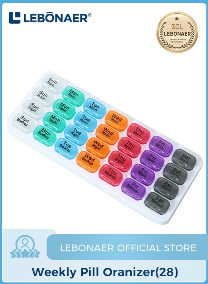 lebonaer Large Weekly Pill Organizer 4 Times a Day, 7-Day Pill Boxes AM PM, Big Compartments Pill Case for Fish Oils, Vitamin Holder Supplement - Image 1