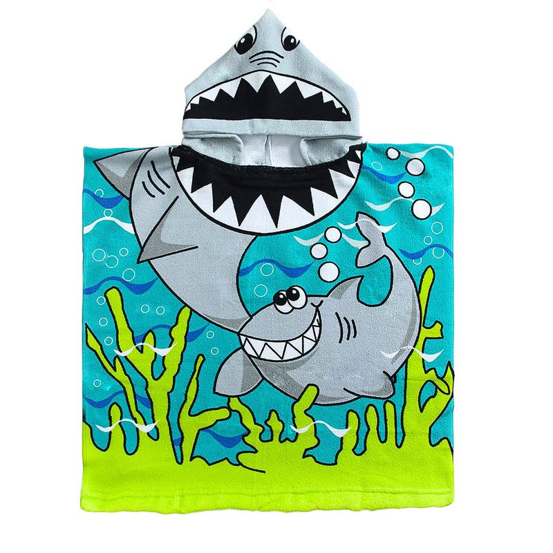 Kids Hooded Bath Towel 24x48 Inches Super Absorbent Soft Microfiber - Cute Shark Design for Toddlers Kids 1-6 Years Old Beach Pool Bathroom - Image 1