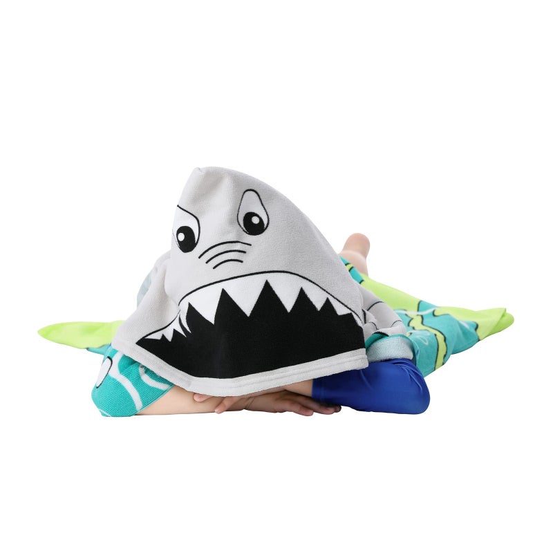 Kids Hooded Bath Towel 24x48 Inches Super Absorbent Soft Microfiber - Cute Shark Design for Toddlers Kids 1-6 Years Old Beach Pool Bathroom - Image 3