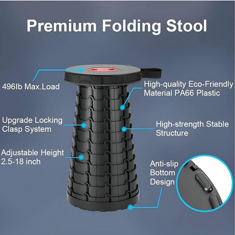 Portable Folding Plastic Stool - Telescopic and Compact Design for Camping, Fishing, Garden Use, Multiple Colors Available for Your Outdoor Adventures - Image 5