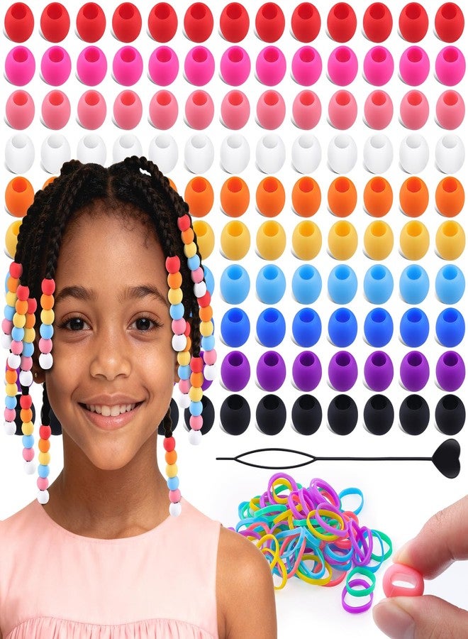 TINKRSTUFF 120Pcs 14mm Large Silicone Beads for Hair Braids, Soft Jellyish Hair Beads with 7mm Hole + 50 Rubber Bands and 1 Beader for Braiding, DIY Bracelets Necklaces Crafts (Multicolors) - Image 1