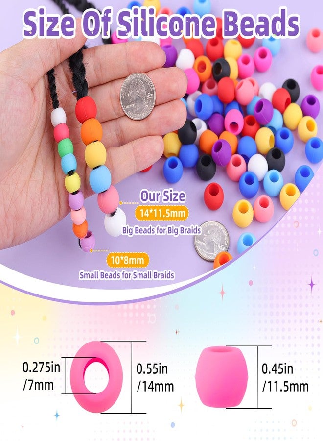 TINKRSTUFF 120Pcs 14mm Large Silicone Beads for Hair Braids, Soft Jellyish Hair Beads with 7mm Hole + 50 Rubber Bands and 1 Beader for Braiding, DIY Bracelets Necklaces Crafts (Multicolors) - Image 2
