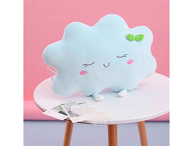 Peach Cuddle Cute Cloud Shaped Velvet Fluffy Fur Cushion for Kids Room, Living Room, Bedroom, Luxury Furnishing, Throw Pillow (16x16 inch, Blue) - Image 1