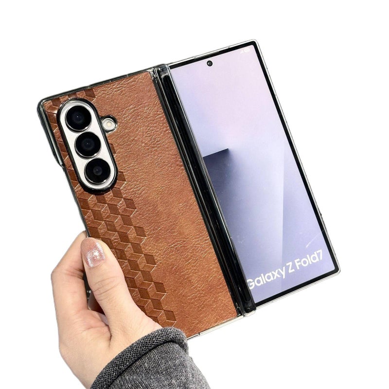 Protective Case | Black | Leather Texture | Solid Color | Diamond Pattern | Cover for Samsung Galaxy Z Fold 7 - Image 5