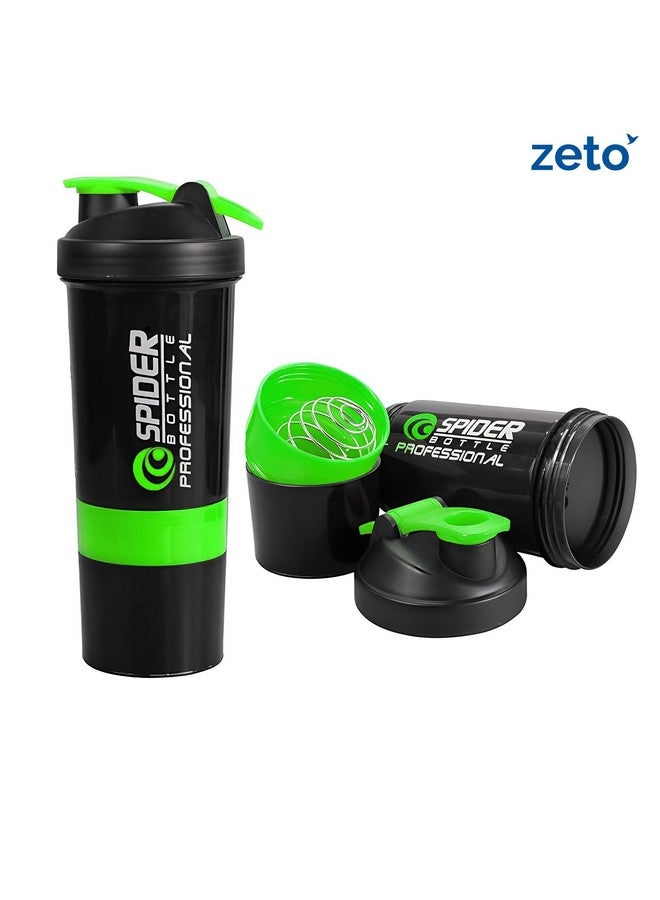 ZETO Ultimate Gym Buddy: Leak-Proof Protein Shaker Set with 2 Extra Compartments, Vibrant Multicolor Design -(Yellow/Black) (GREEN) - Image 5