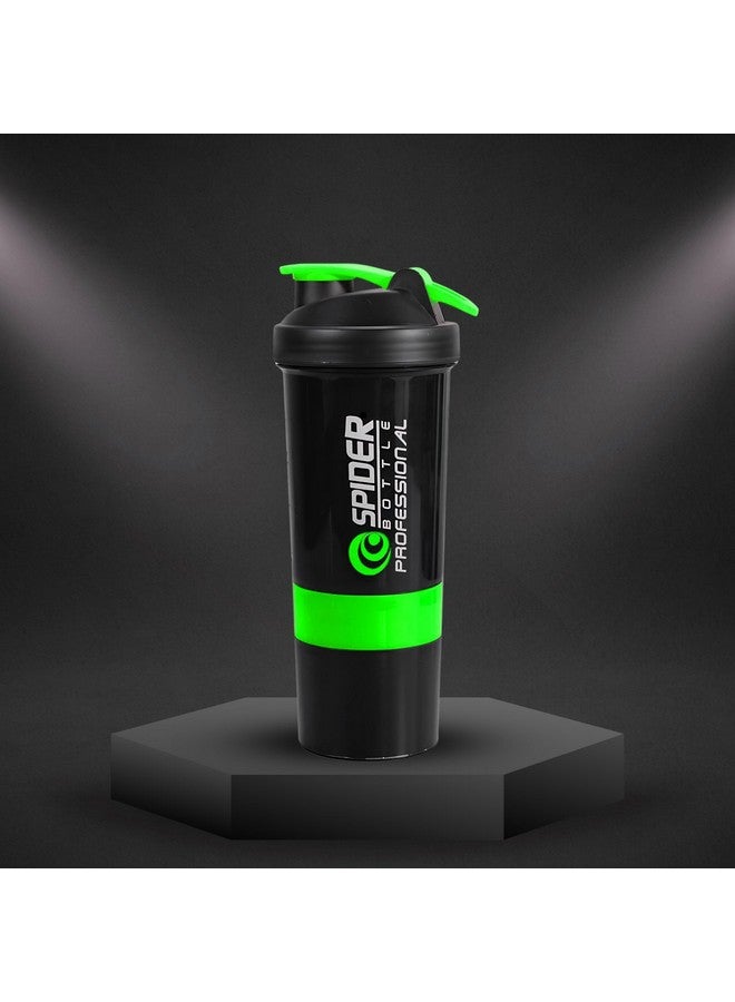 ZETO Ultimate Gym Buddy: Leak-Proof Protein Shaker Set with 2 Extra Compartments, Vibrant Multicolor Design -(Yellow/Black) (GREEN) - Image 1