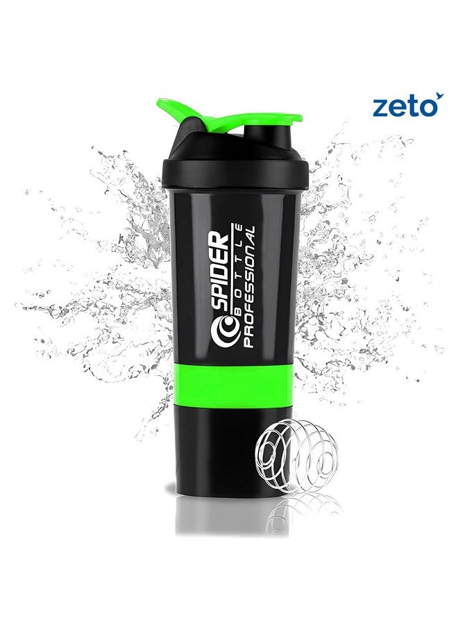 ZETO Ultimate Gym Buddy: Leak-Proof Protein Shaker Set with 2 Extra Compartments, Vibrant Multicolor Design -(Yellow/Black) (GREEN) - Image 2