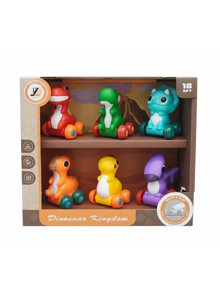 بريميم مجموعة ألعاب ديناصورات المملكة – سيارات ديناصورات صغيرة متعددة الألوان بعجلات، مجموعة لعب آمنة للأطفال الصغار - Image 3