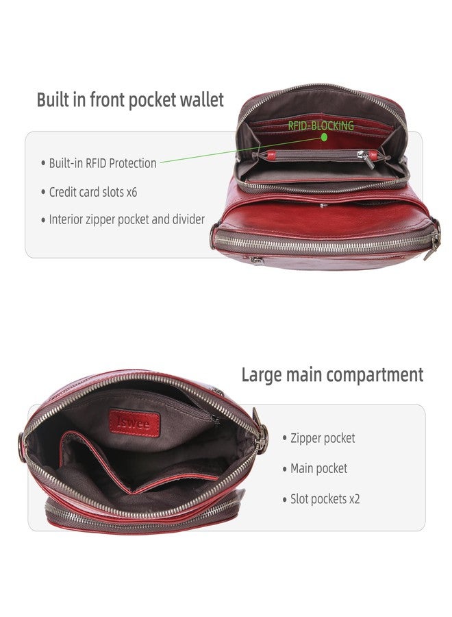 Iswee Leather Crossbody Bags for Women Multi Pockets Medium Shoulder Bag Lightweight Functional Travel Purse, Wine, Medium - Image 5