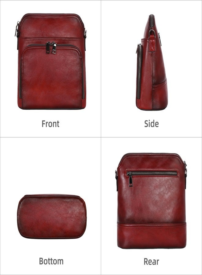 Iswee Leather Crossbody Bags for Women Multi Pockets Medium Shoulder Bag Lightweight Functional Travel Purse, Wine, Medium - Image 3