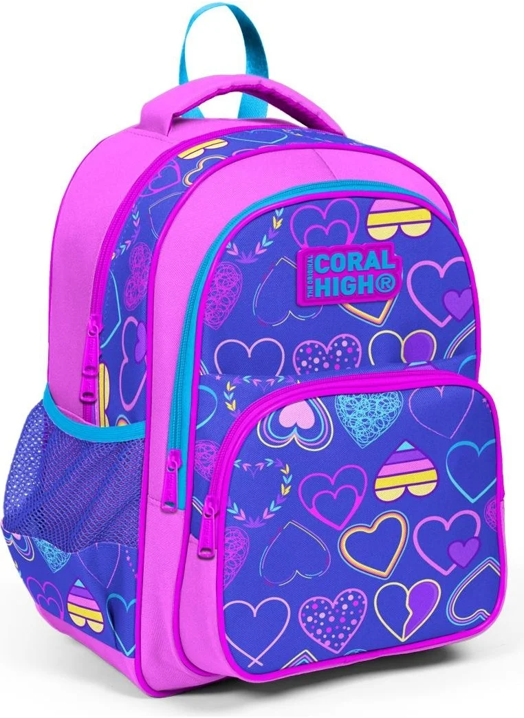 كورال هاي Kids Light Pink Lavender Heart Patterned 3-Piece School Bag Set SET0123401