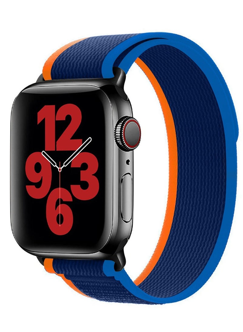 Nylon Sport Loop Band Compatible for Apple Watch 42mm (Series 10) 38mm 40mm 41mm Dark Blue/Orange/Blue - Image 3