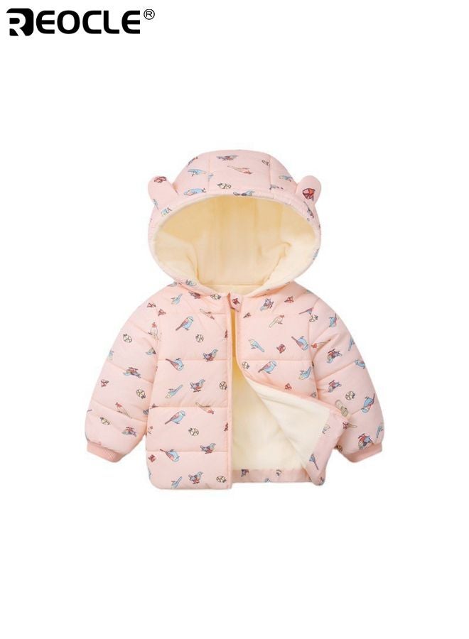 REOCLE Kid's Winter Coat with Bird Design and Thickened Warmth Boy Girl Padded Jacket with Plush Trim for Cold Weather Wear - Image 1