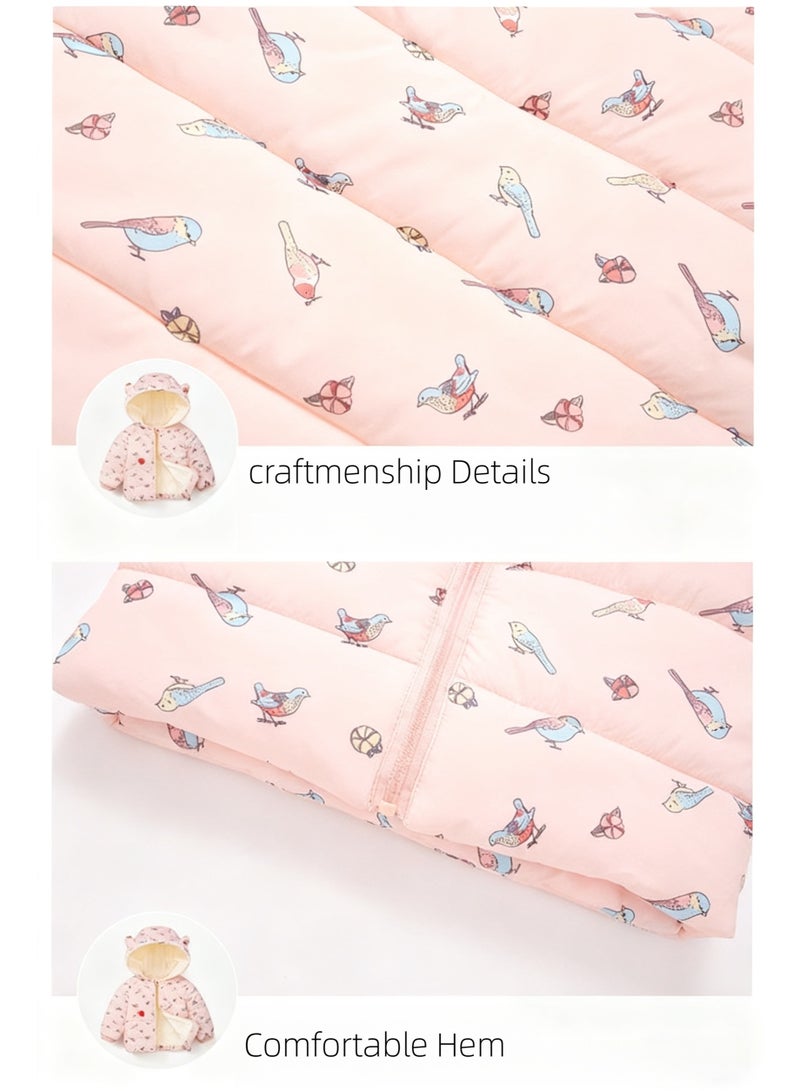 REOCLE Kid's Winter Coat with Bird Design and Thickened Warmth Boy Girl Padded Jacket with Plush Trim for Cold Weather Wear - Image 2