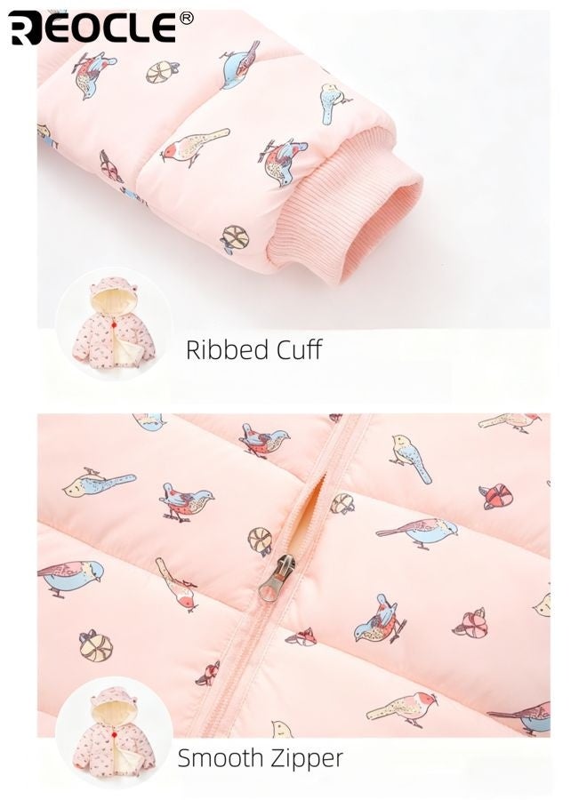 REOCLE Kid's Winter Coat with Bird Design and Thickened Warmth Boy Girl Padded Jacket with Plush Trim for Cold Weather Wear - Image 3