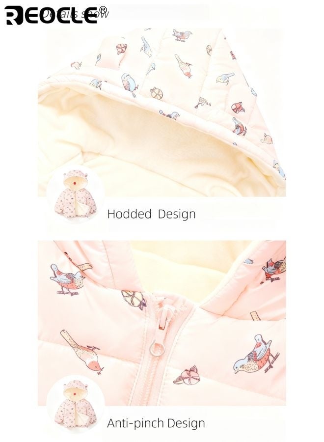 REOCLE Kid's Winter Coat with Bird Design and Thickened Warmth Boy Girl Padded Jacket with Plush Trim for Cold Weather Wear - Image 4