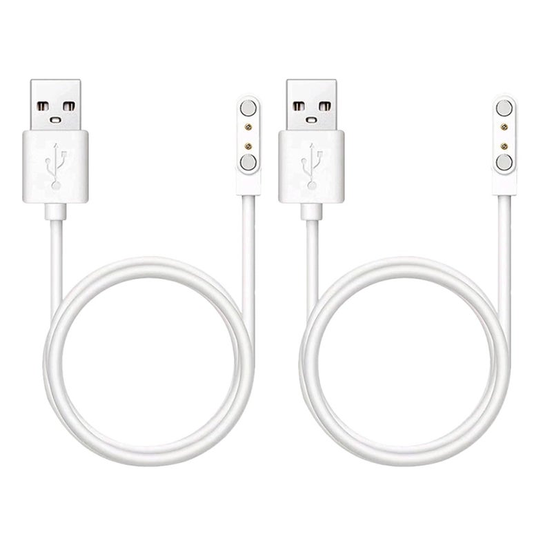 2pcs Universal 2 Pin Magnetic USB Charging Cable for Smart Watches, 2pin Smart Watch Charger Cord Compatible with Fitness Bracelets, White Magnetic Charging Cord for Wearable - Image 1