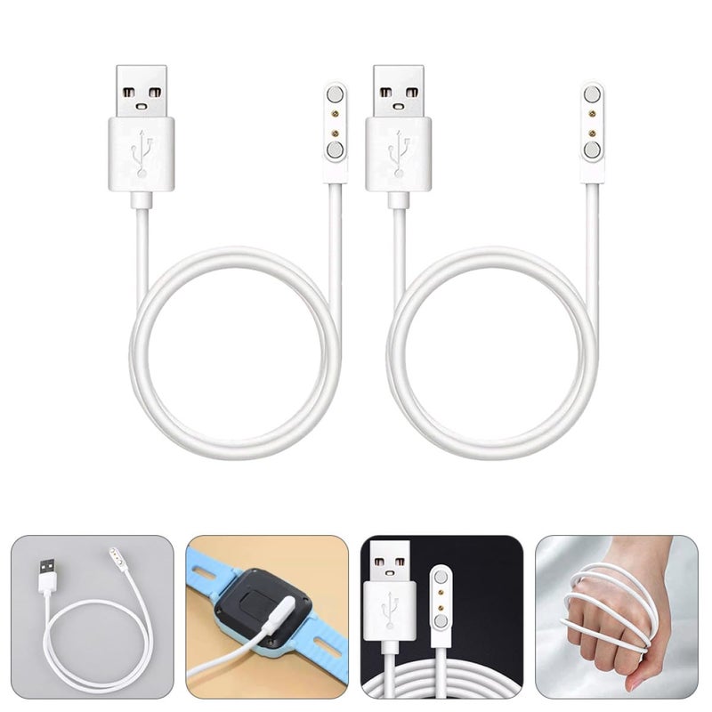 2pcs Universal 2 Pin Magnetic USB Charging Cable for Smart Watches, 2pin Smart Watch Charger Cord Compatible with Fitness Bracelets, White Magnetic Charging Cord for Wearable - Image 5