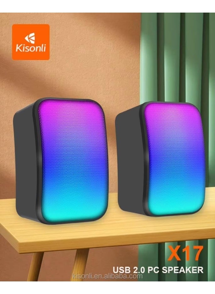 Kisonli KISONLI X17 USB + AUX 3.5MM Speaker RGB Speaker for Computer, LAPTOP 3 WATT PER SPEAKER  WITH MODERN ERGONOMIC DESIGN PERFECT FOR YOUR COMPUTER  SETUP  - Image 5