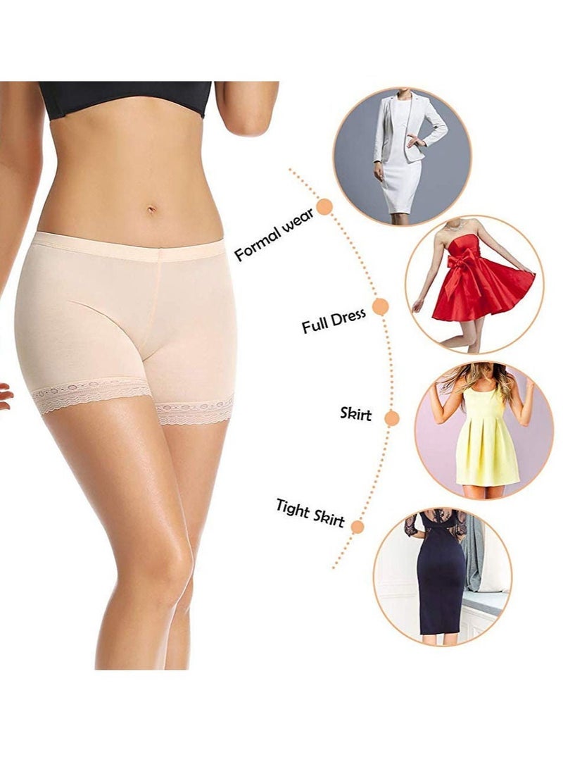 Glamroot Women's/Girl's Cotton Lycra Shorts with Lace Trim Cycling Shorts/Safety Shorts/Under Skirt Shorts/Night Shorts, White/Beige, Pack Of 2 - Image 5