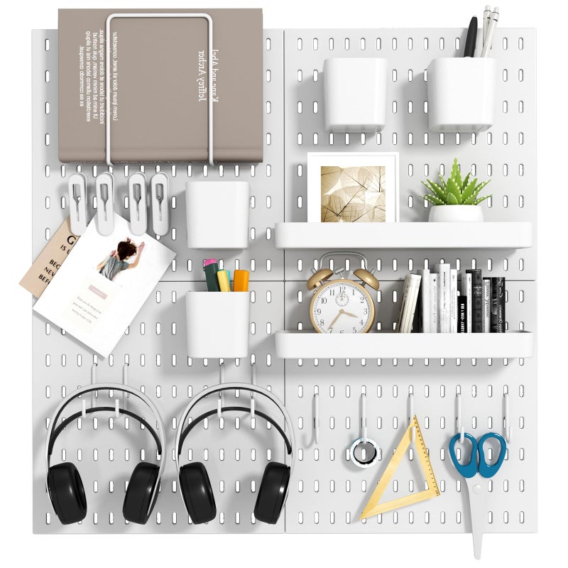 VEOFEMLEA Peg Board Combination Kit 4 Pegboards with 20 Accessories Pegboard Wall Organizer for Office Nursery Home Storage Key Holder 256x256 NailFree InstallationWhite - Image 2