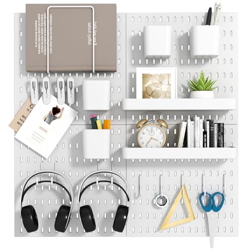 VEOFEMLEA Peg Board Combination Kit 4 Pegboards with 20 Accessories Pegboard Wall Organizer for Office Nursery Home Storage Key Holder 256x256 NailFree InstallationWhite - Image 1