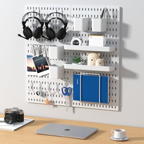 VEOFEMLEA Peg Board Combination Kit 4 Pegboards with 20 Accessories Pegboard Wall Organizer for Office Nursery Home Storage Key Holder 256x256 NailFree InstallationWhite - Image 3