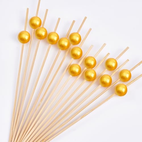 PuTwo Cocktail Picks Handmade Bamboo Appetizer Toothpicks 100 Counts 4.7” Yellow Pearls - Image 5