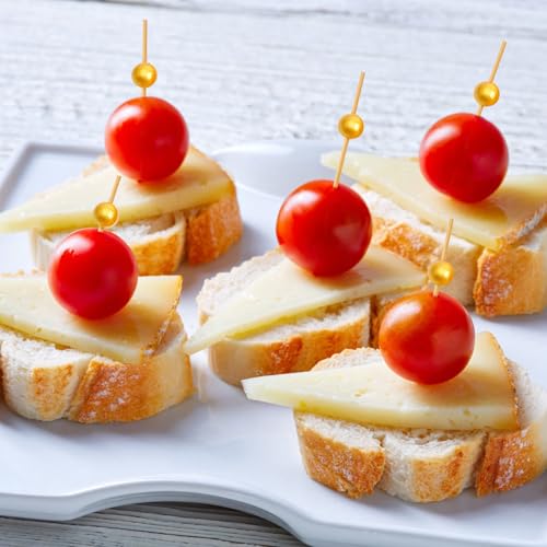 PuTwo Cocktail Picks Handmade Bamboo Appetizer Toothpicks 100 Counts 4.7” Yellow Pearls - Image 4