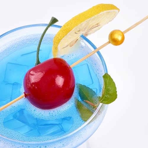 PuTwo Cocktail Picks Handmade Bamboo Appetizer Toothpicks 100 Counts 4.7” Yellow Pearls - Image 3