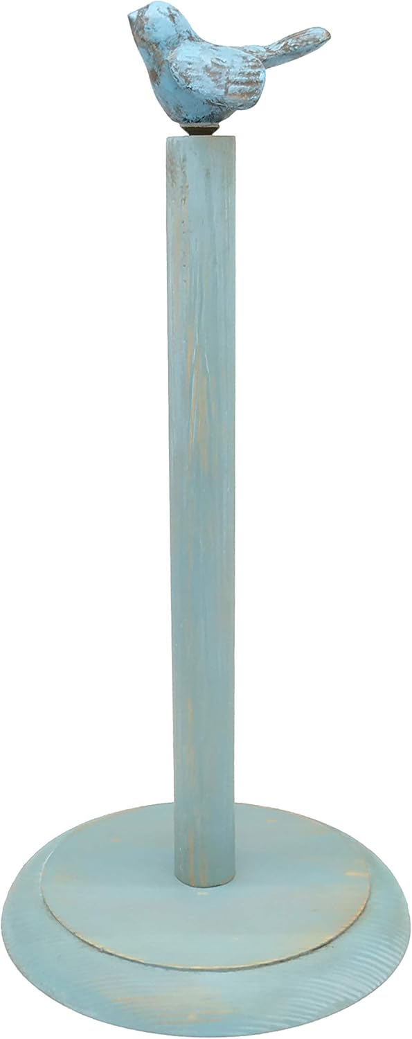 Owlgift Bird Design Wood Paper Towel Holder Stand Up Paper Towel Holder Easy OneHanded Tear Kitchen Paper Towel Dispenser with Weighted Base for Standard Paper Towel Rolls  Turquoise - Image 3