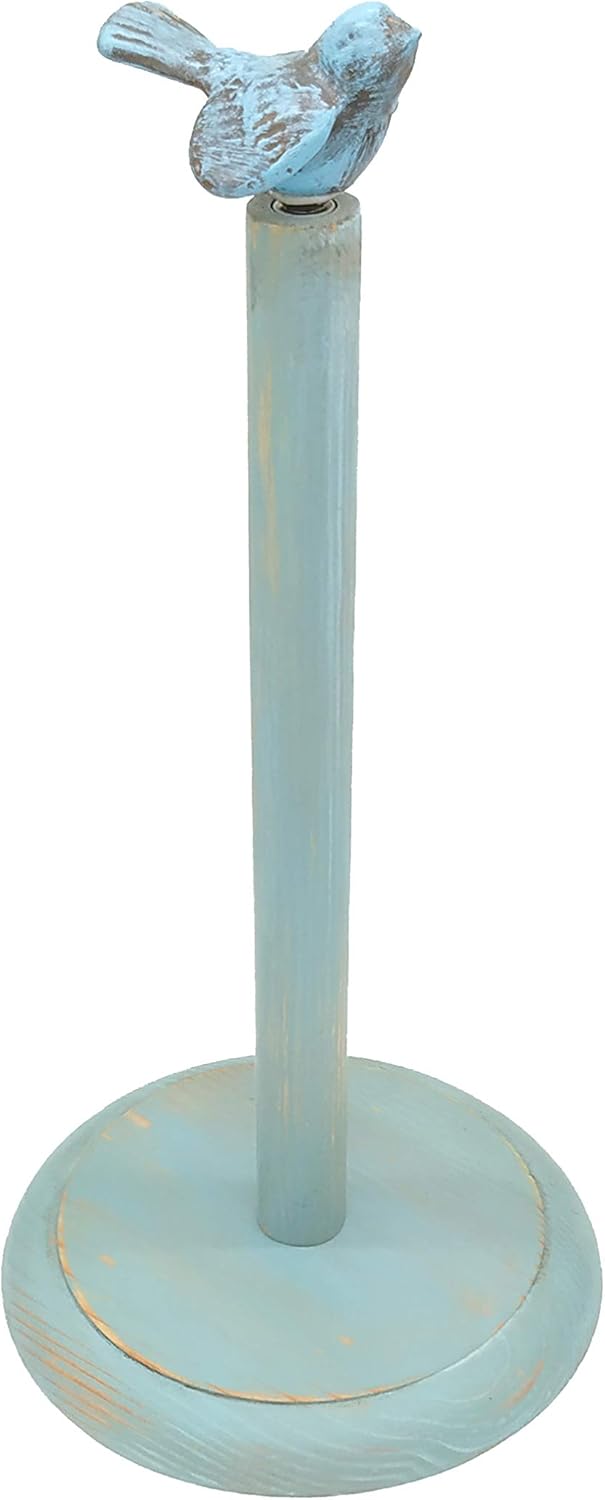 Owlgift Bird Design Wood Paper Towel Holder Stand Up Paper Towel Holder Easy OneHanded Tear Kitchen Paper Towel Dispenser with Weighted Base for Standard Paper Towel Rolls  Turquoise - Image 4