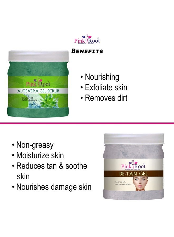 Pink Root Pink Root Aloe Vera Gel Scrub 500gm with De-Tan Gel 500gm - Image 5
