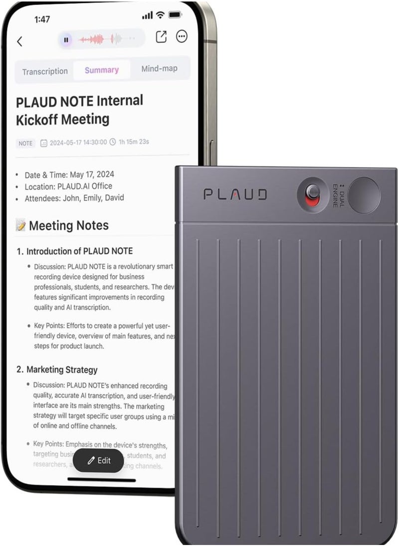 PLAUD - PLAUD Note AI Voice Recorder with Magnetic Case Black - Image 1