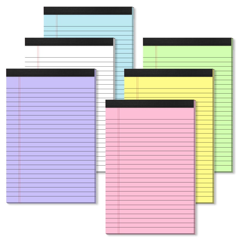 Nichela 6 Pack Note Pads 5 X 8 Inch Colored Small Legal Pads 5 X 8 Notepad Perforated Writing Pads Lined Paper Pads Of Paper College Ruled Paper 30 Sheets Notebook To Do List For School  Office  Home - Image 1