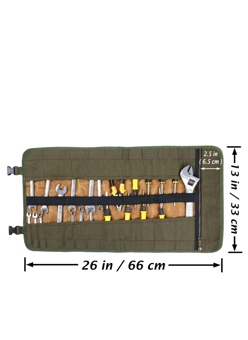 Y&D Tool Roll, 16OZ Waxed Canvas Roll Up Pouch with Handle & 23 Pockets 2 Adjustable Buckles Multi Purpose Rolled Bag for Wrench Chisel Hammer  - Image 2