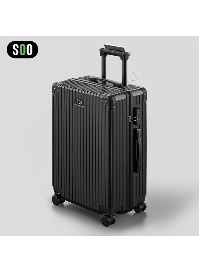 Soo Luggage, Multifunctional Suitcase, Trolley Case, Large Capacity For Students, Travel Password Lock, Leather Case, Cup Holder, Black, 26 Inches - Image 1
