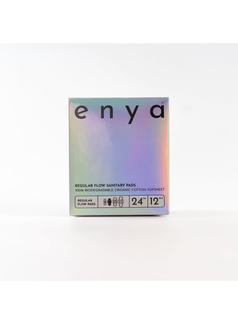 enya Regular Flow Sanitary Pads 100% Biodegradable Organic Cotton Topsheet 24cm 12 pcs - Image 1